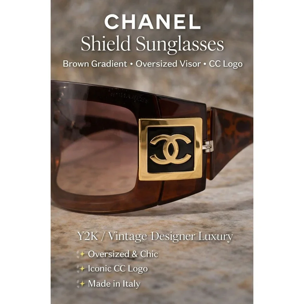 Chanel Shield 5085 Sunglasses Brown Gradient CC Logo Oversized Y2K Designer COA - Picture 2 of 16